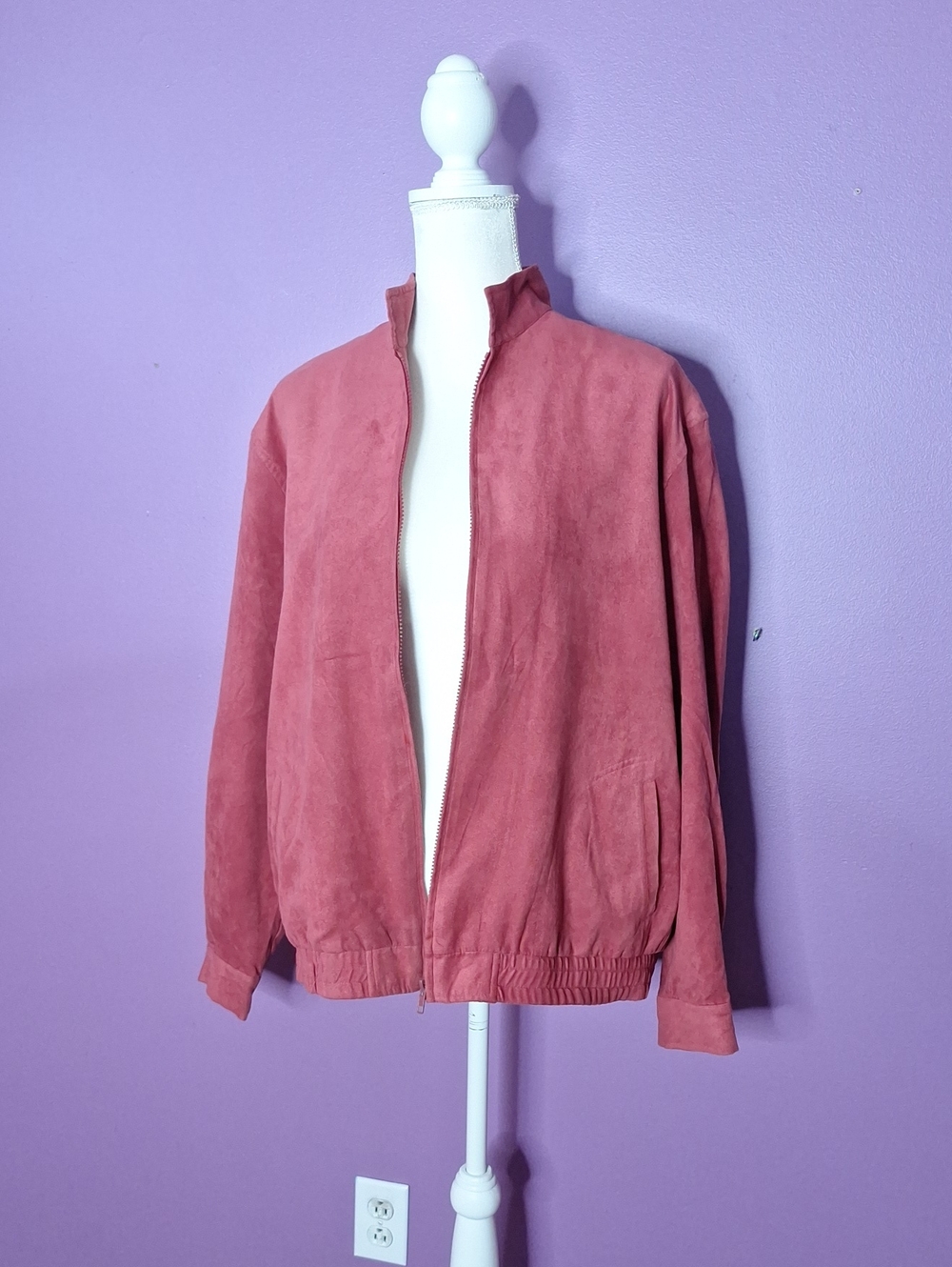 Rose Suede Bomber Jacket - Women's Lightweight Zip Front Vintage 90's